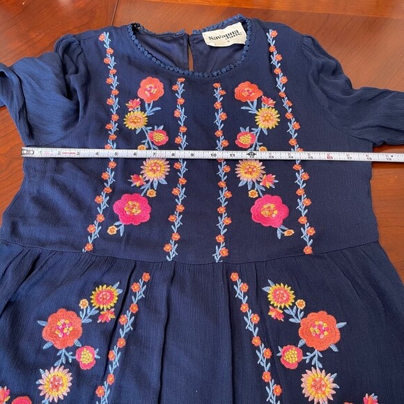 Savanna Jane Embroidered Summer Casual Flowy Sun Dress in Navy. Size S. - Picture 8 of 11